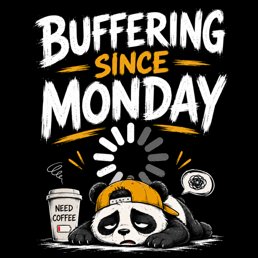 Buffering Since Monday - Funny Panda Graphic T-Shirt