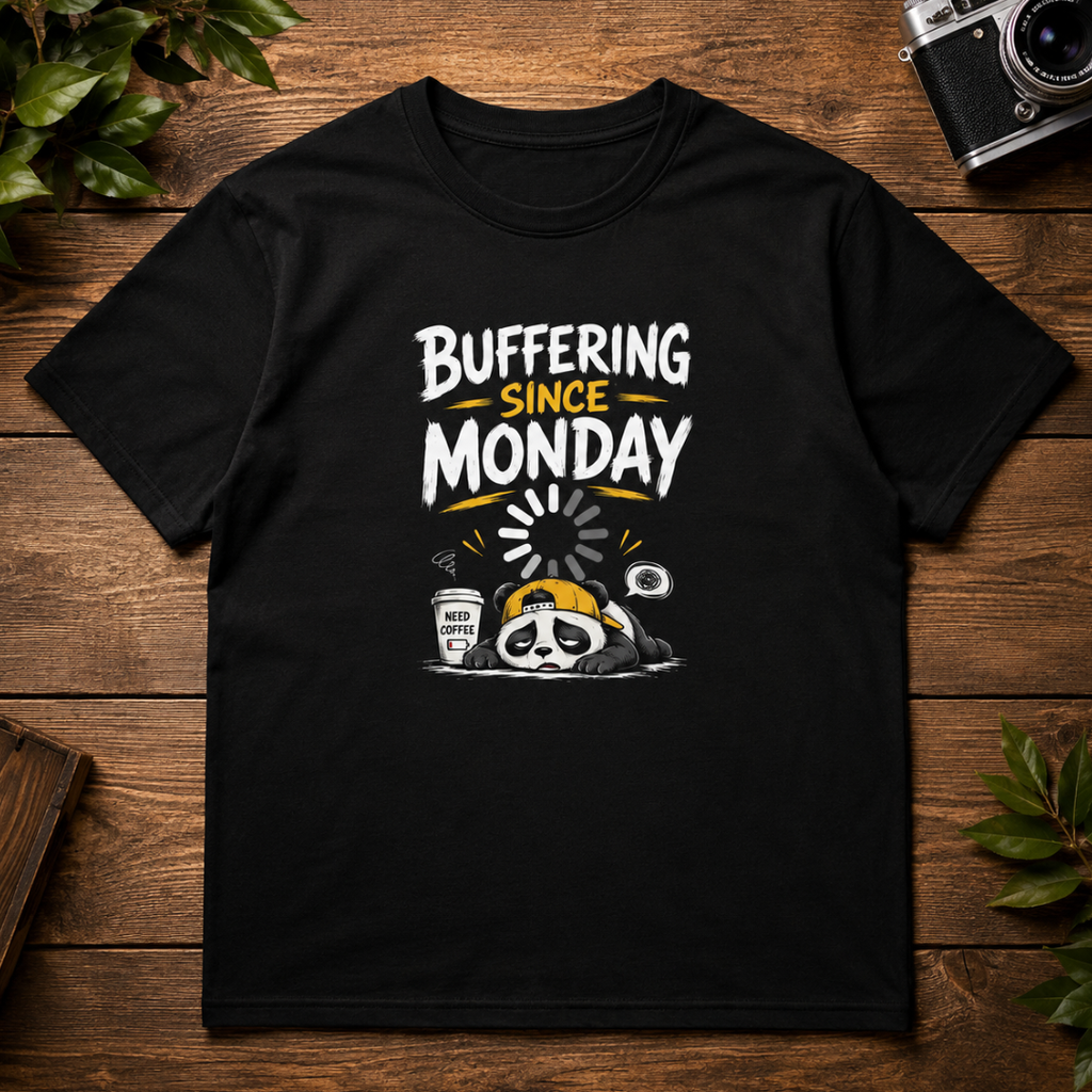 Buffering Since Monday - Funny Panda Graphic T-Shirt