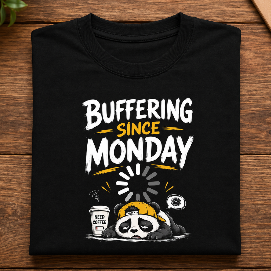 Buffering Since Monday - Funny Panda Graphic T-Shirt