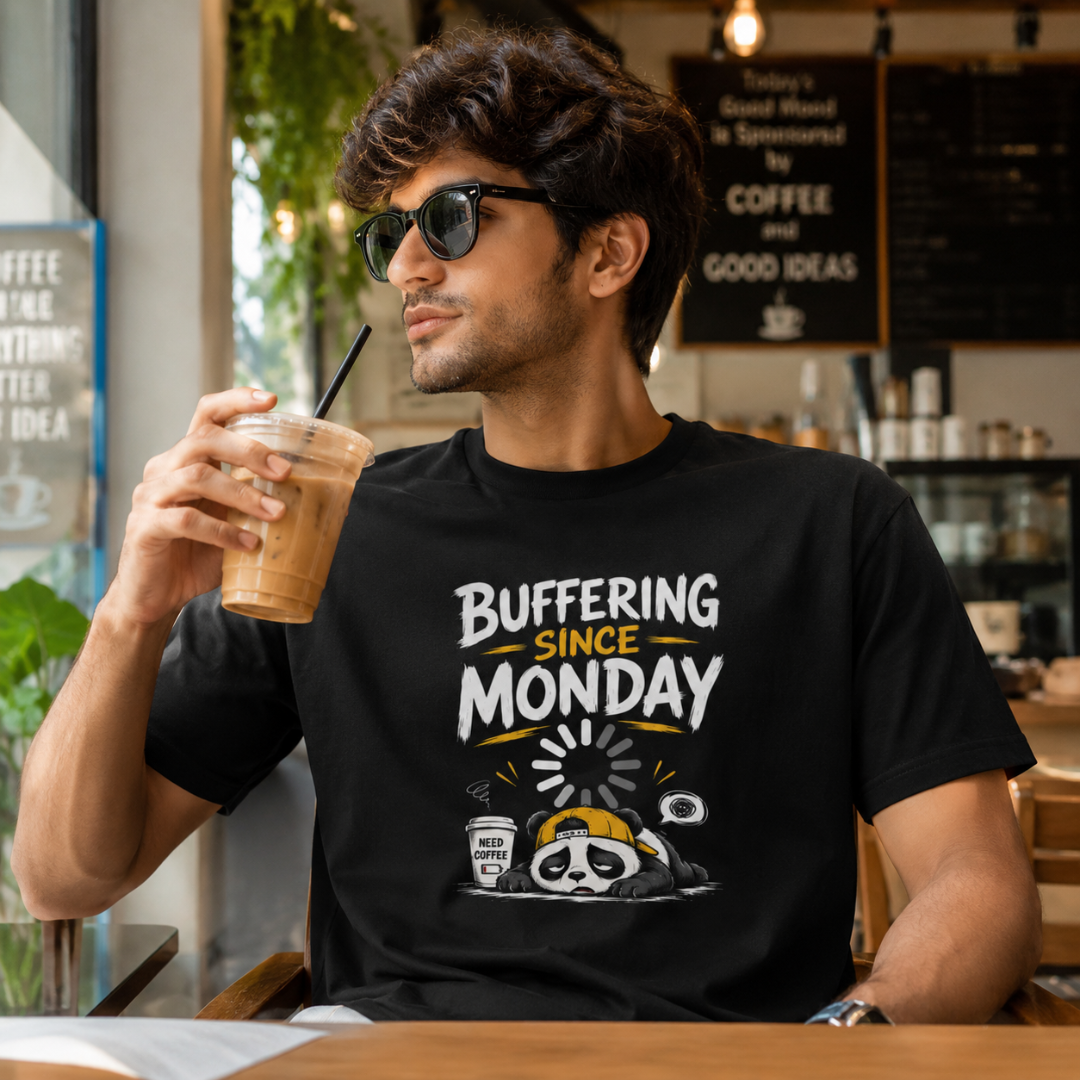 Buffering Since Monday - Funny Panda Graphic T-Shirt