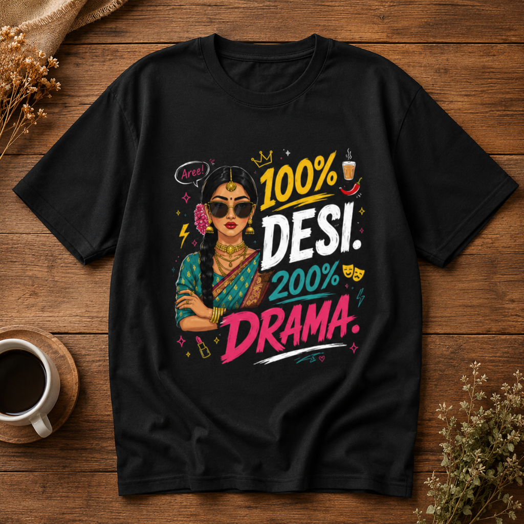 100% Desi. 200% Drama. - Oversized Graphic T-Shirt