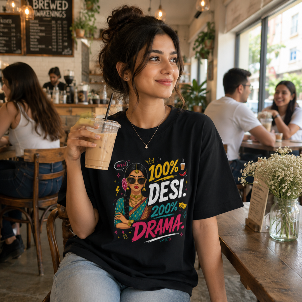 100% Desi. 200% Drama. - Oversized Graphic T-Shirt