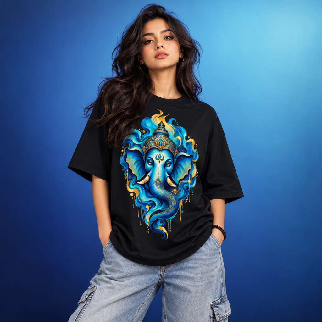 Cosmic Ganesha - Oversized Graphic T-Shirt