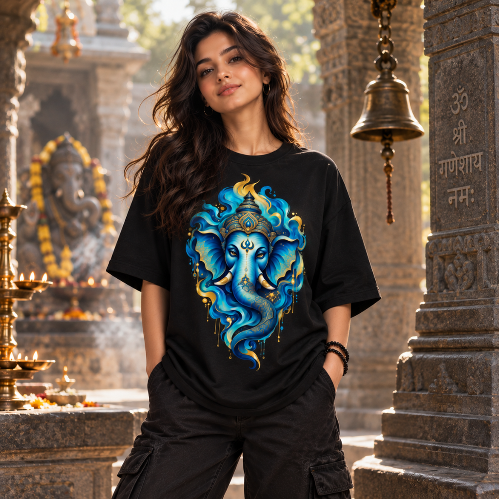 Cosmic Ganesha - Oversized Graphic T-Shirt