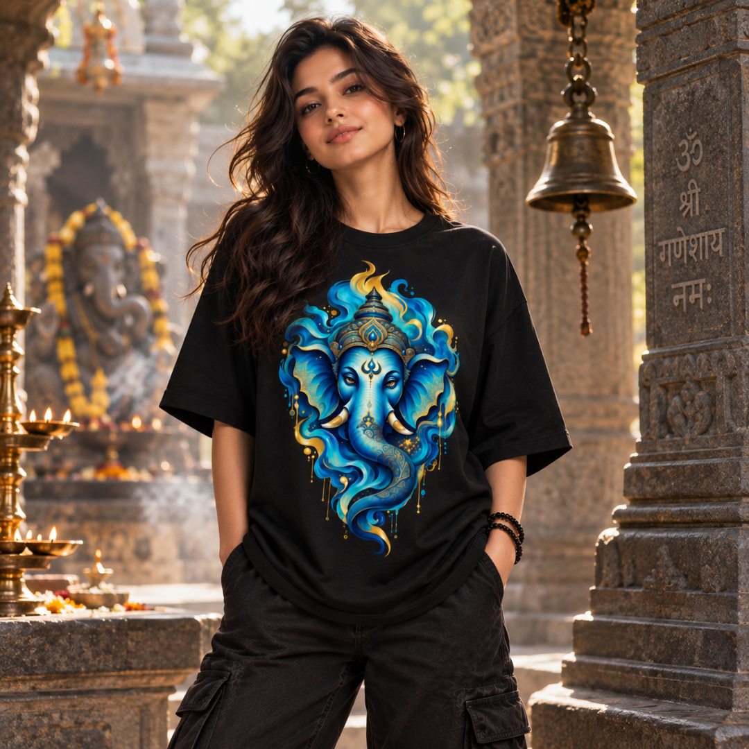 Cosmic Ganesha - Oversized Graphic T-Shirt