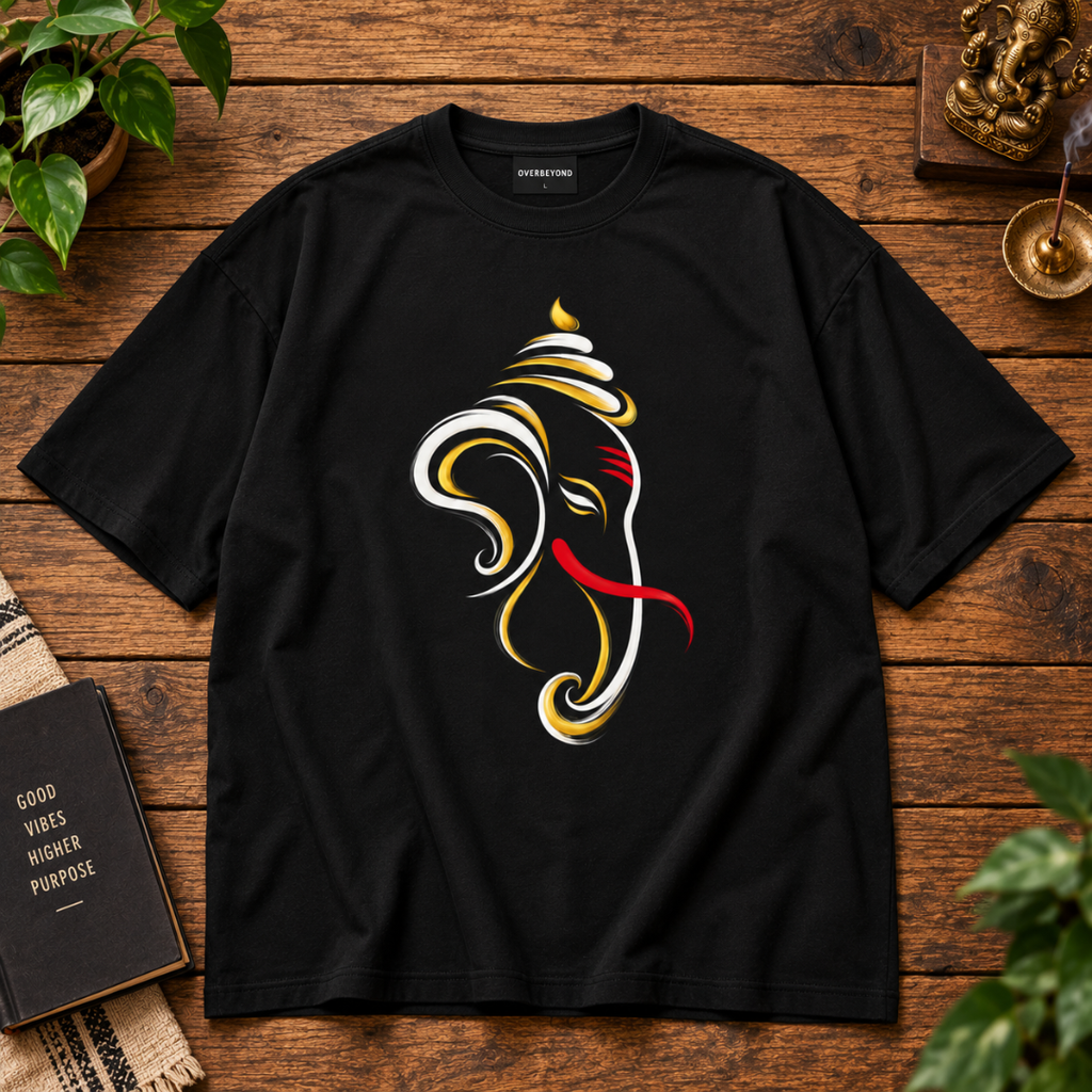 Divine Flow Ganesha - Oversized Graphic T-Shirt