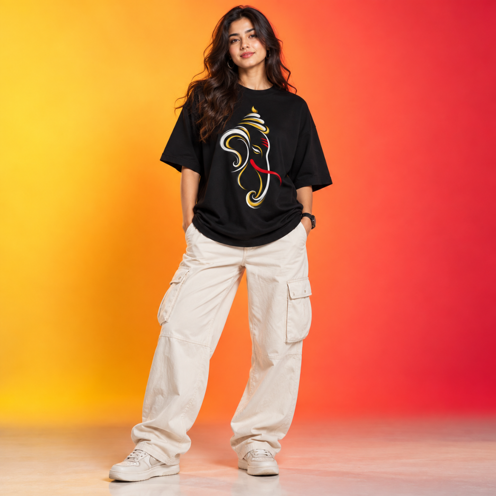 Divine Flow Ganesha - Oversized Graphic T-Shirt