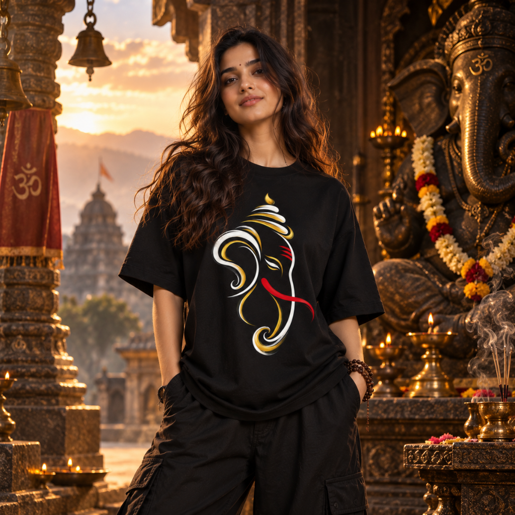 Divine Flow Ganesha - Oversized Graphic T-Shirt