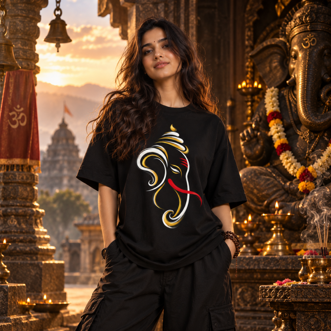 Divine Flow Ganesha - Oversized Graphic T-Shirt