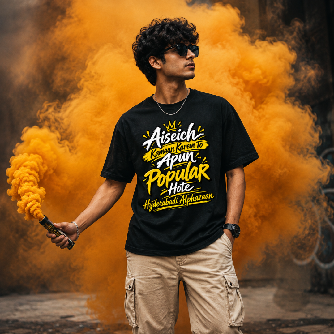 Aiseich Kamaan Karein To Apun Popular Hote - Hyderabadi Alphazaan Graphic T-Shirt