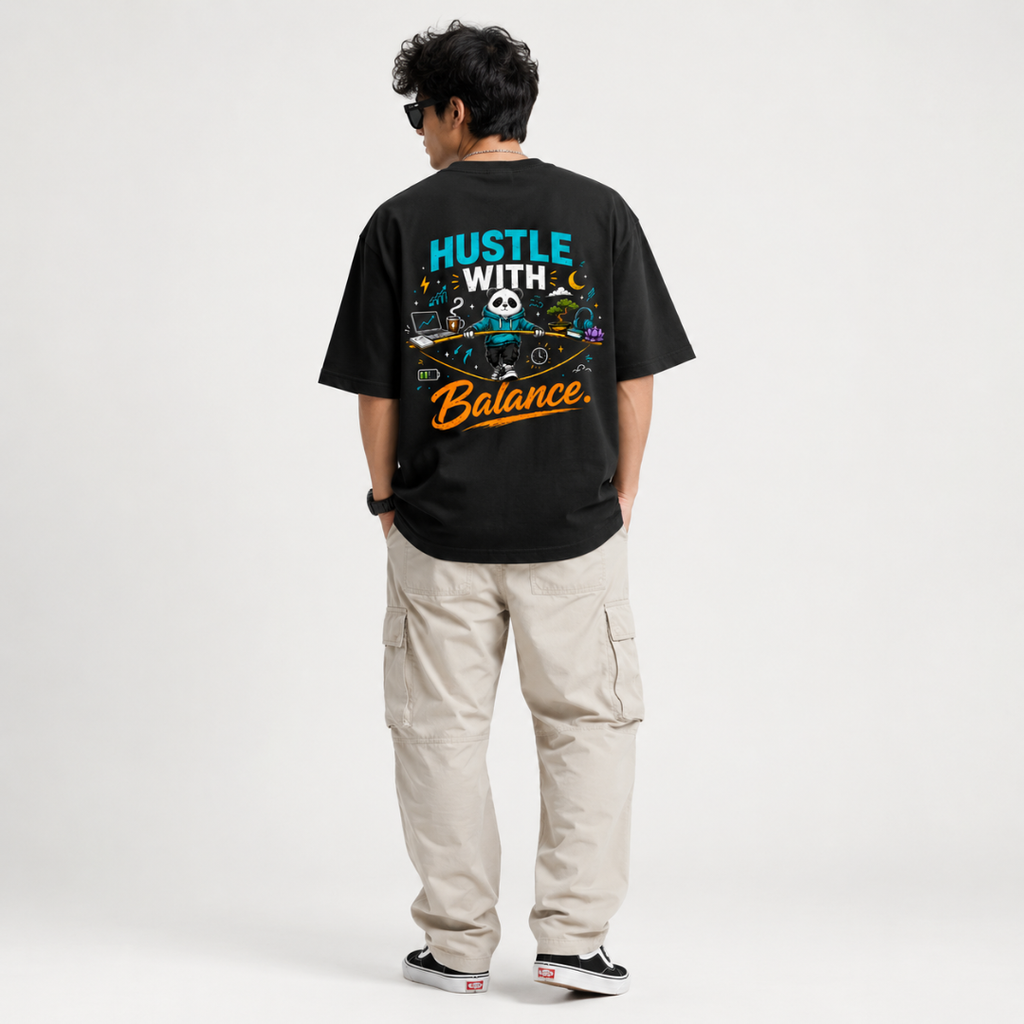 Hustle With Balance - Oversized Graphic T-Shirt