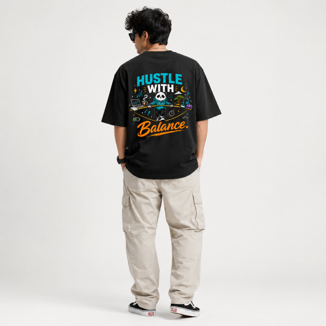 Hustle With Balance - Oversized Graphic T-Shirt