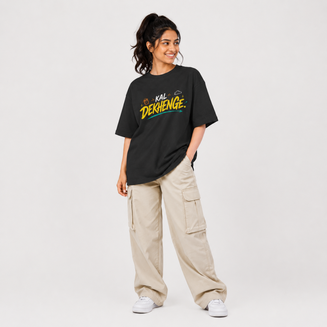 Kal Dekhenge. / Problem Bhi, Solution Bhi. - Oversized Graphic T-Shirt