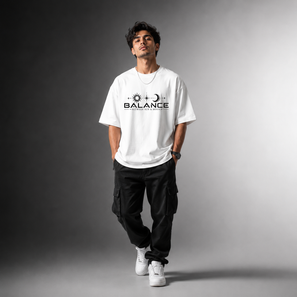 Balance Between Sun & Moon - Oversized Graphic T-Shirt