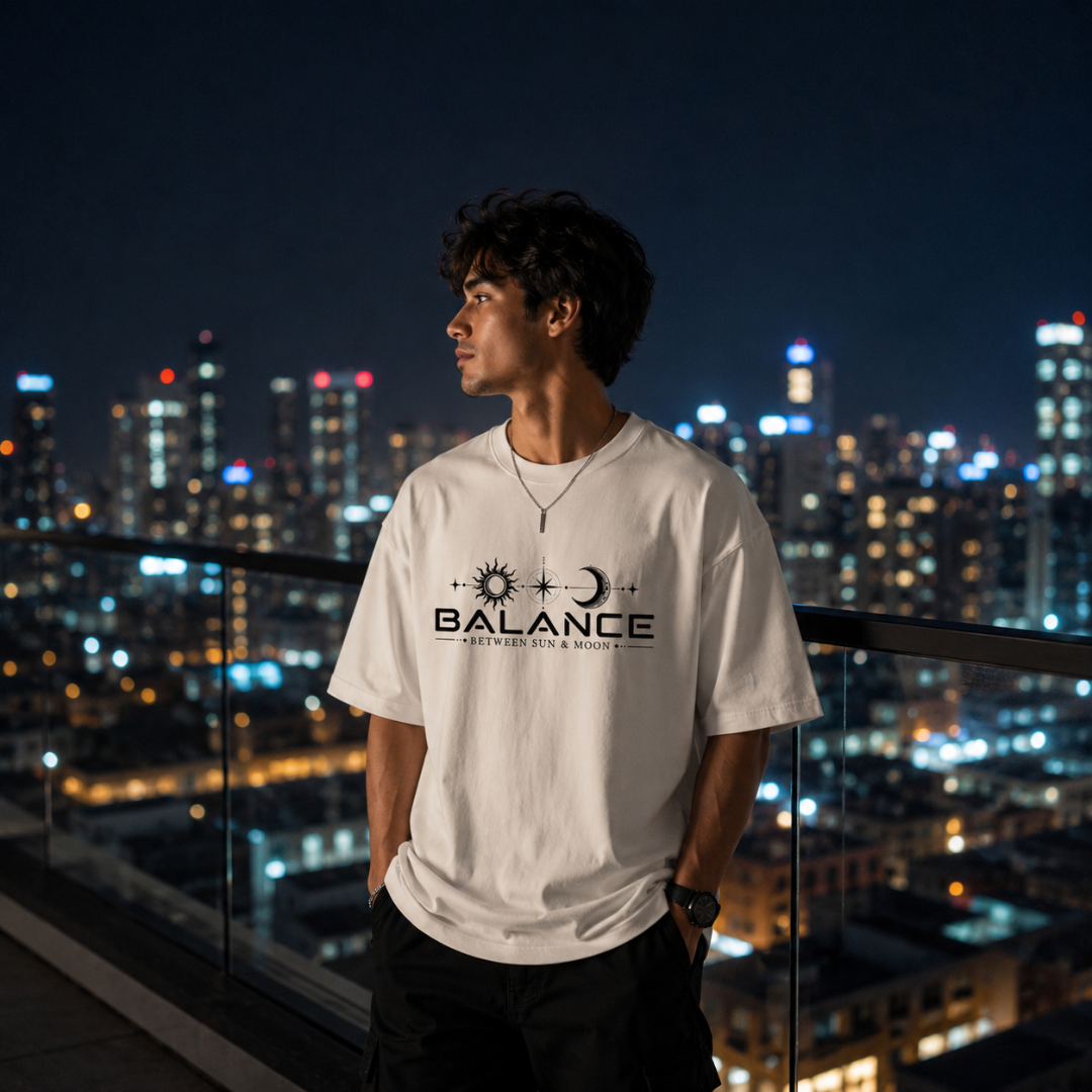 Balance Between Sun & Moon - Oversized Graphic T-Shirt