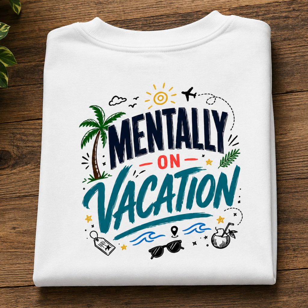 Mentally On Vacation - Graphic Back Print T-Shirt