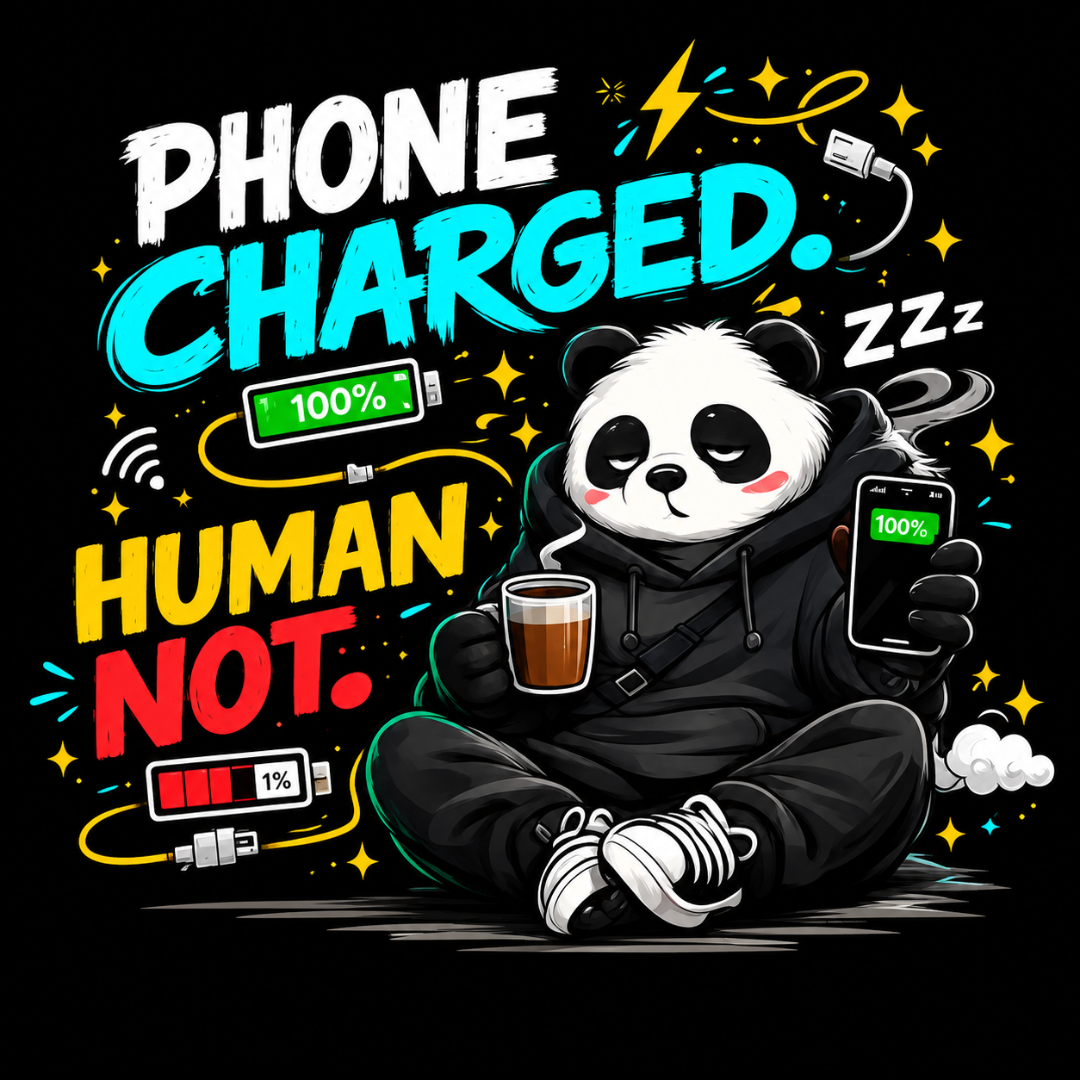 Phone Charged. Human Not. - Oversized Graphic T-Shirt
