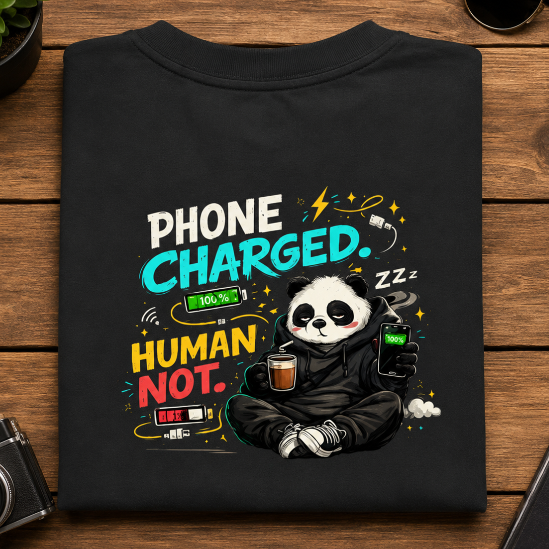 Phone Charged. Human Not. - Oversized Graphic T-Shirt