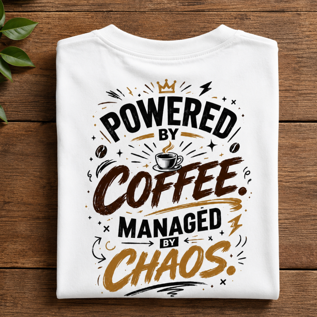 Powered by Coffee. Managed by Chaos. - Oversized Graphic Back Print T-Shirt