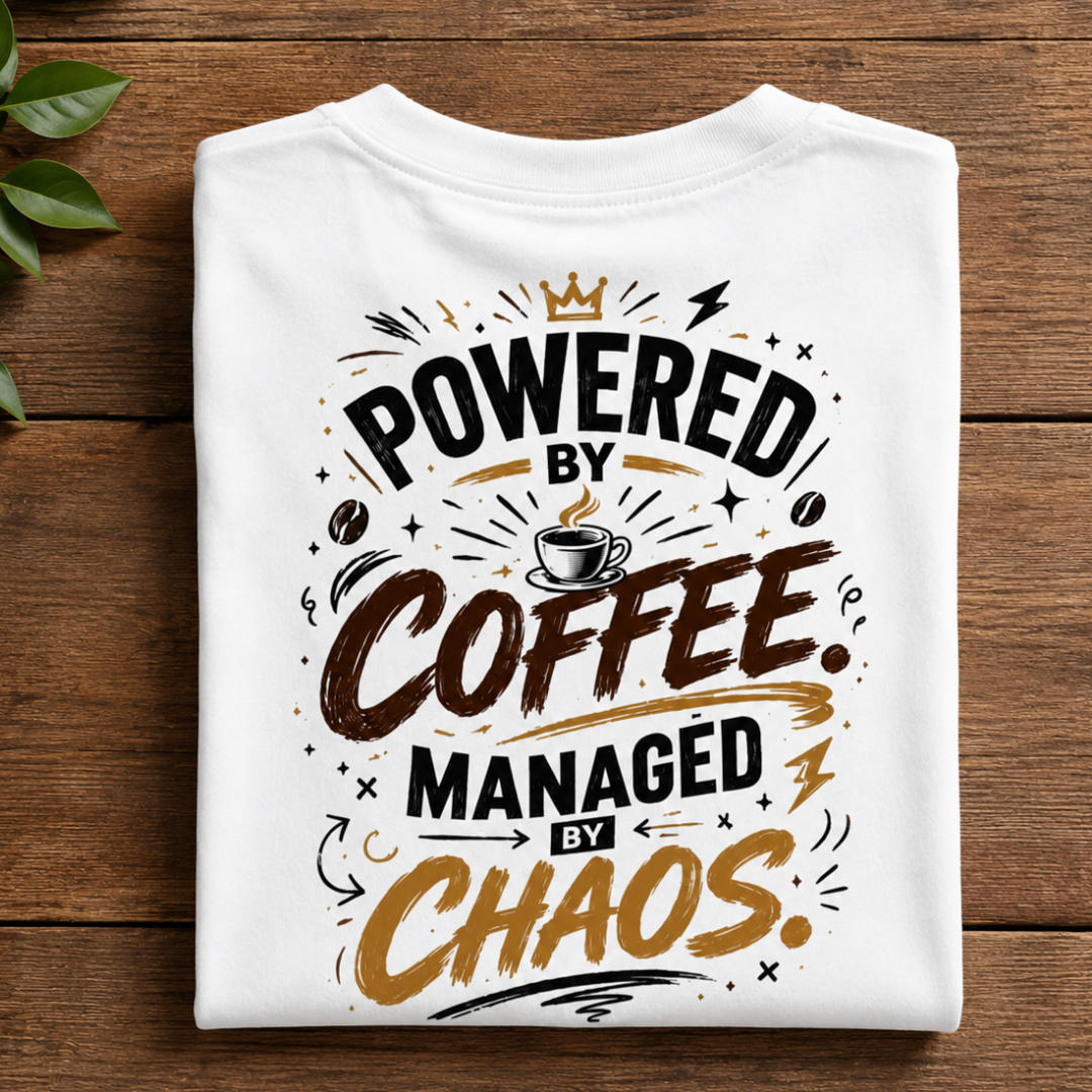 Powered by Coffee. Managed by Chaos. - Oversized Graphic Back Print T-Shirt