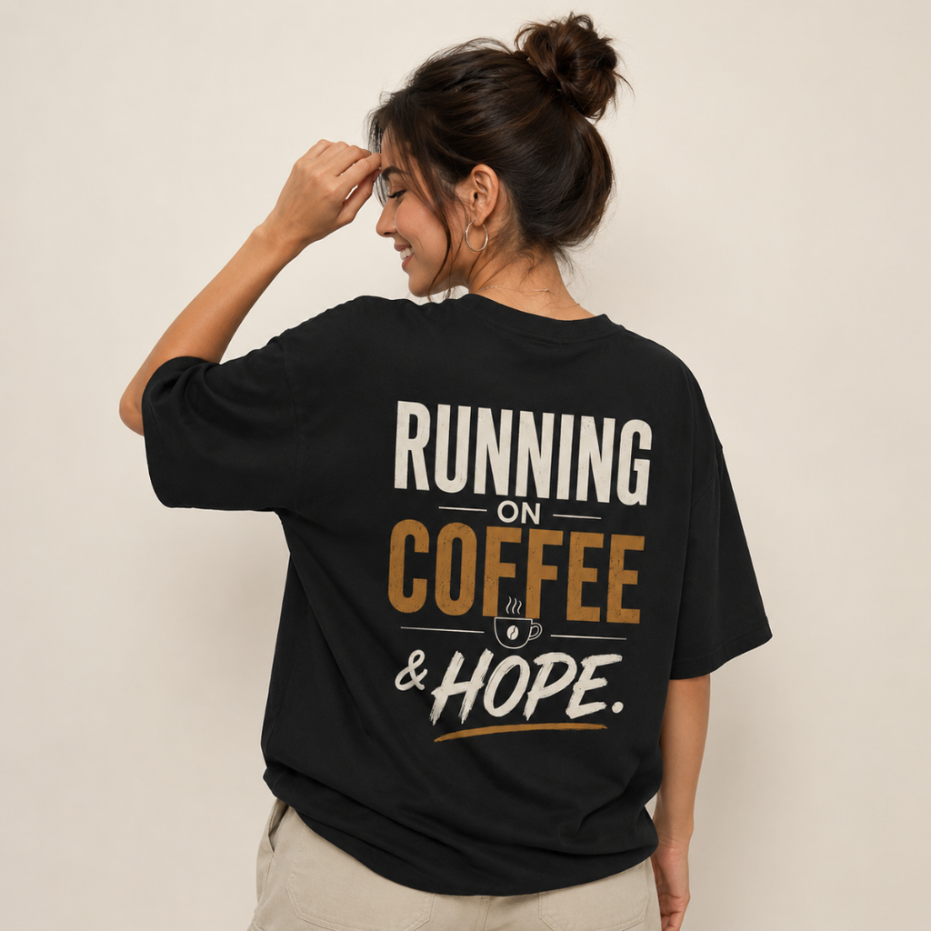 Running on Coffee & Hope - Oversized Graphic T-Shirt