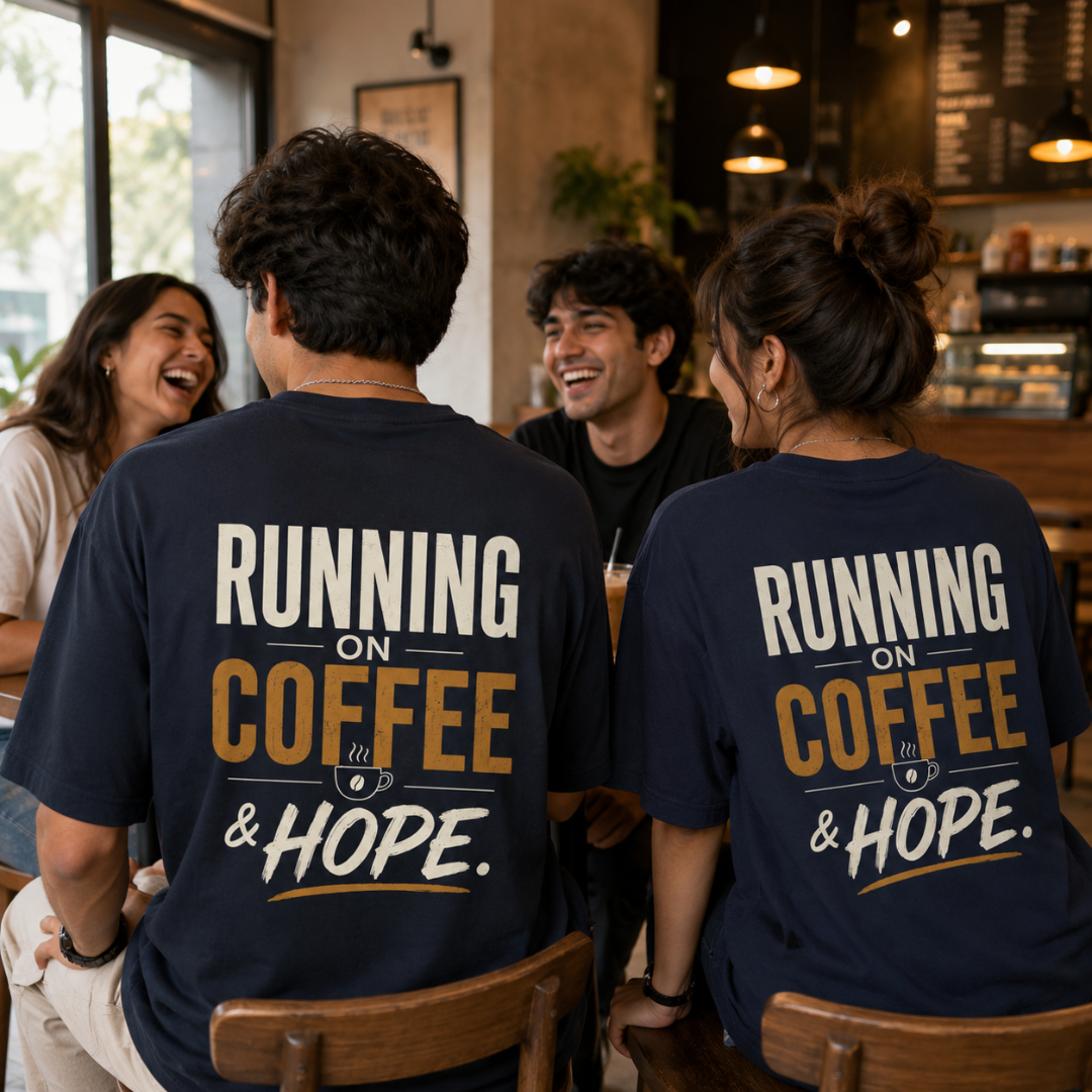 Running on Coffee & Hope - Oversized Graphic T-Shirt