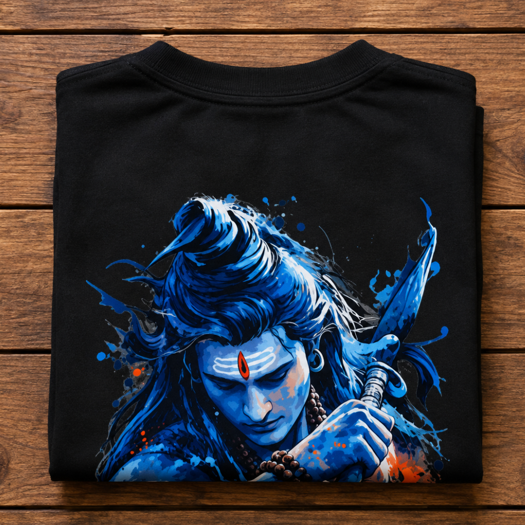 Mahadev Blue Flame - Oversized Graphic T-Shirt