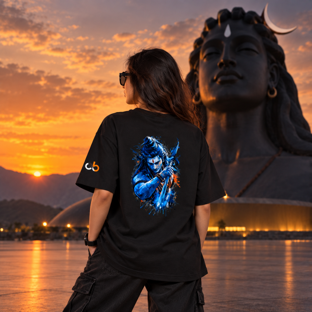 Mahadev Blue Flame - Oversized Graphic T-Shirt