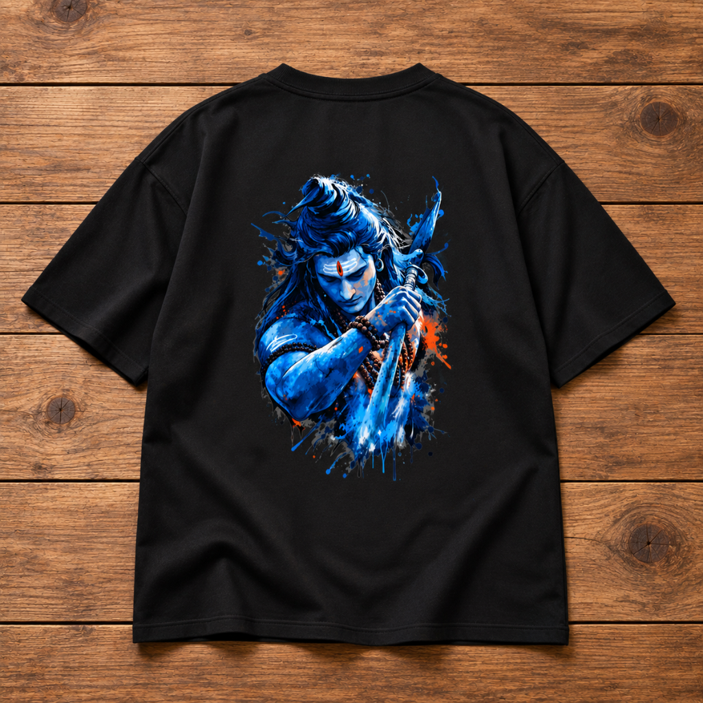 Mahadev Blue Flame - Oversized Graphic T-Shirt