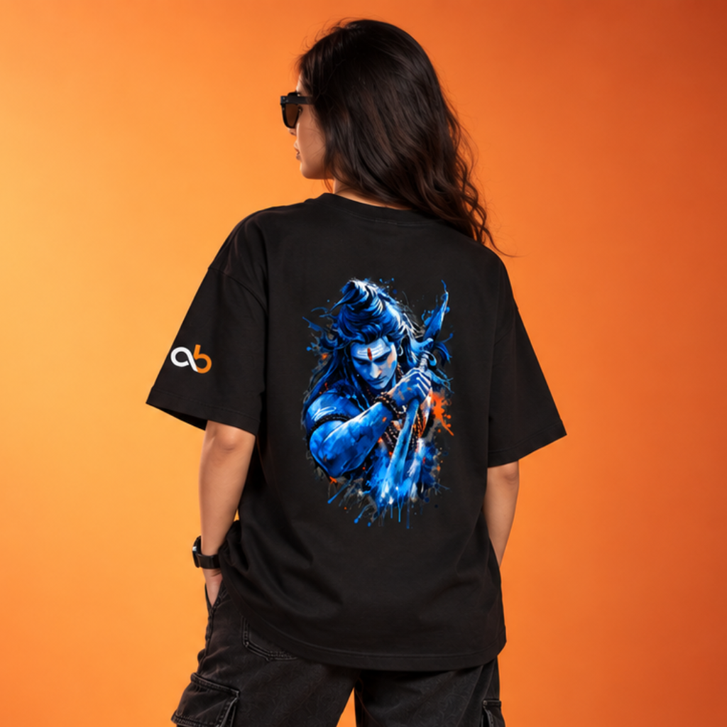 Mahadev Blue Flame - Oversized Graphic T-Shirt